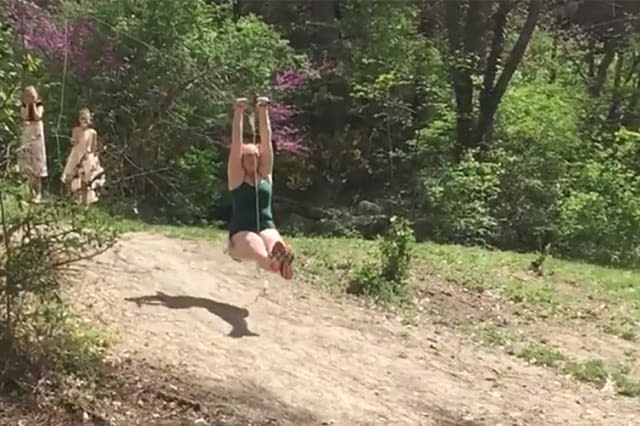 Woman is too bug for kids' zipline