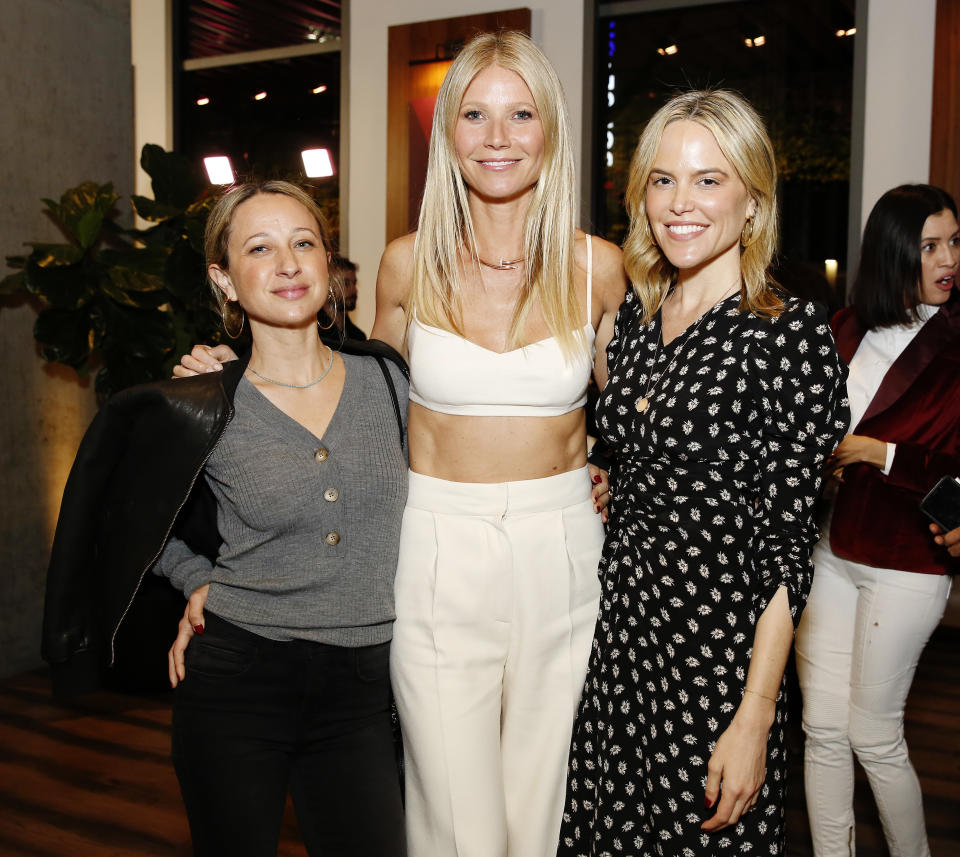 LOS ANGELES, CALIFORNIA - JANUARY 21: (L-R) Jennifer Meyer, Gwyneth Paltrow and guest attend the goop lab Special Screening in Los Angeles, California on January 21, 2020. (Photo by Rachel Murray/Getty Images)