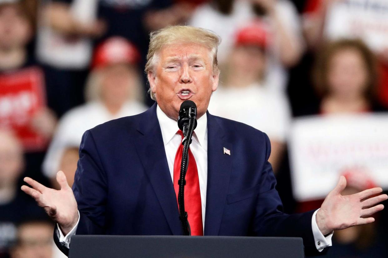 President Donald Trump speaks during a campaign rally in Hershey: AP