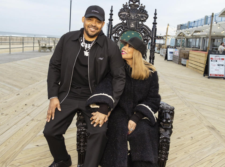 This image released by Lifetime shows talent manager Will Selby, left, with Wendy Williams, subject of the Lifetime documentary "Where is Wendy Williams?" (Calvin Gayle/Lifetime via AP)