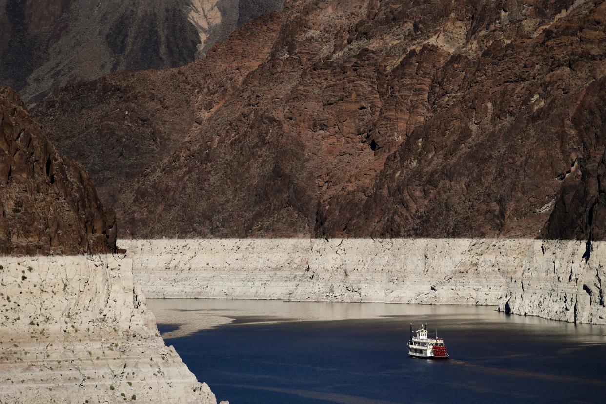 The level of Lake Mead, which stores Colorado River water for use by California and other states, has declined precipitously during a 16-year drought in the Colorado River Basin.