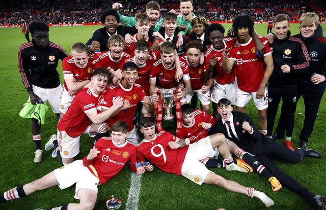 Kobbie Mainoo helped Manchester United to win the FA Youth Cup in 2022 (Richard Sellers/PA)