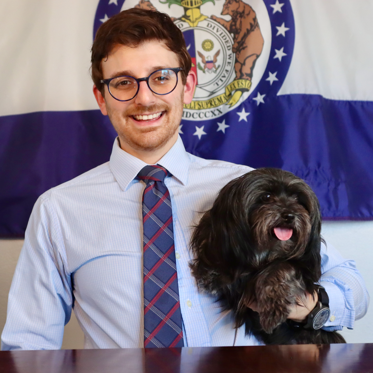 Elad Gross, a Democratic candidate for Missouri Attorney General in 2024, is seen here with his dog, Liberty Belle.