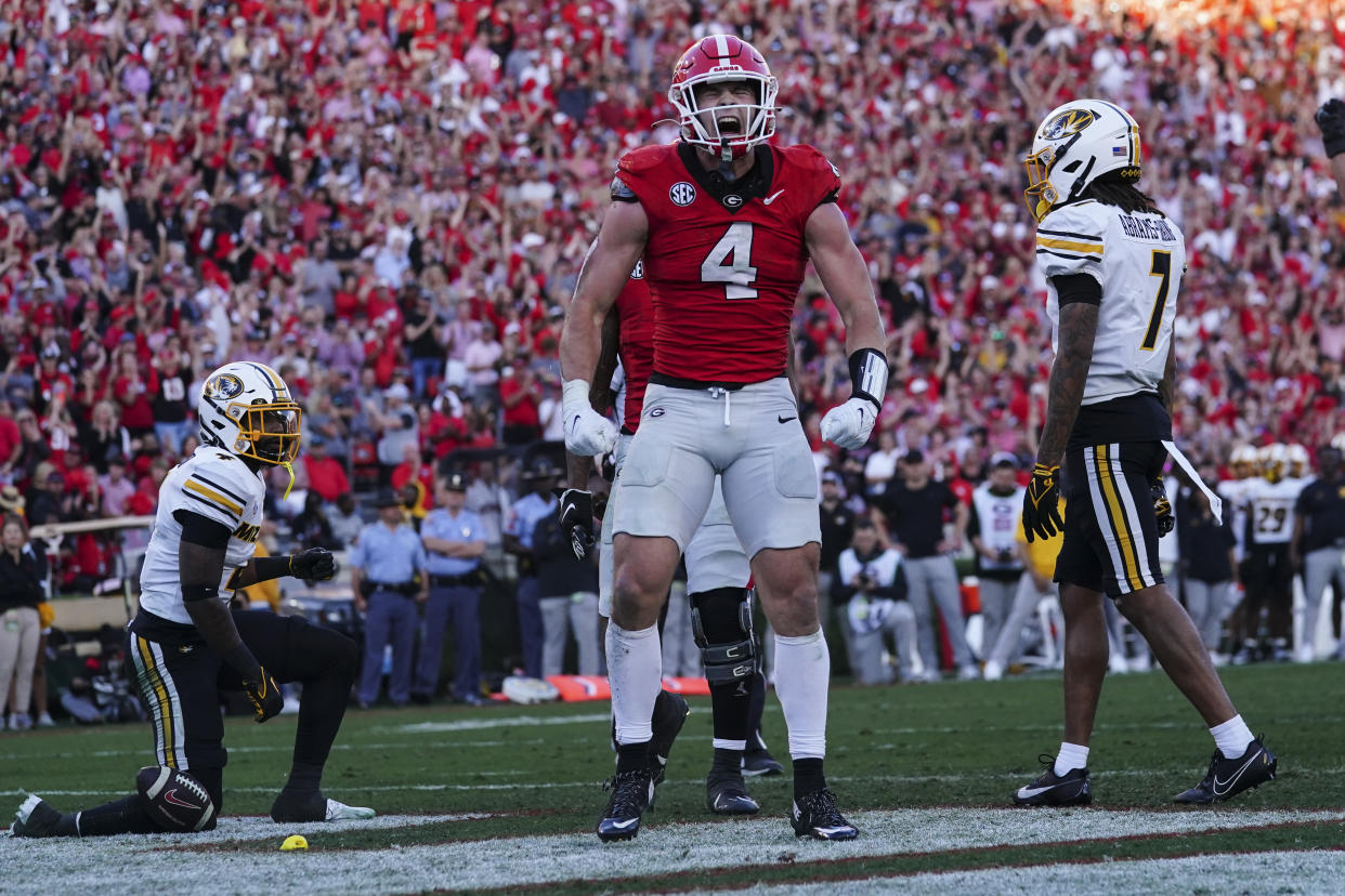 Georgia hasn't run into any trouble yet this season, but it faces a tough two-game stretch in its quest to win a third straight CFP championship. (AP Photo/John Bazemore)