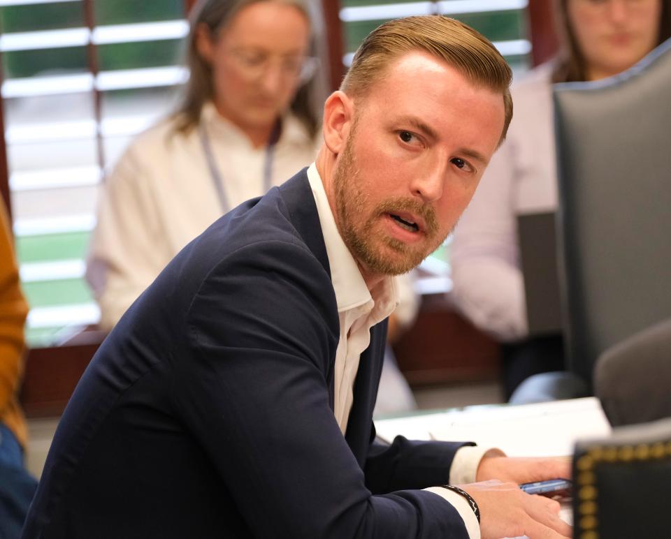 State schools Superintendent Ryan Walters is shown during a past Oklahoma Board of Education meeting.