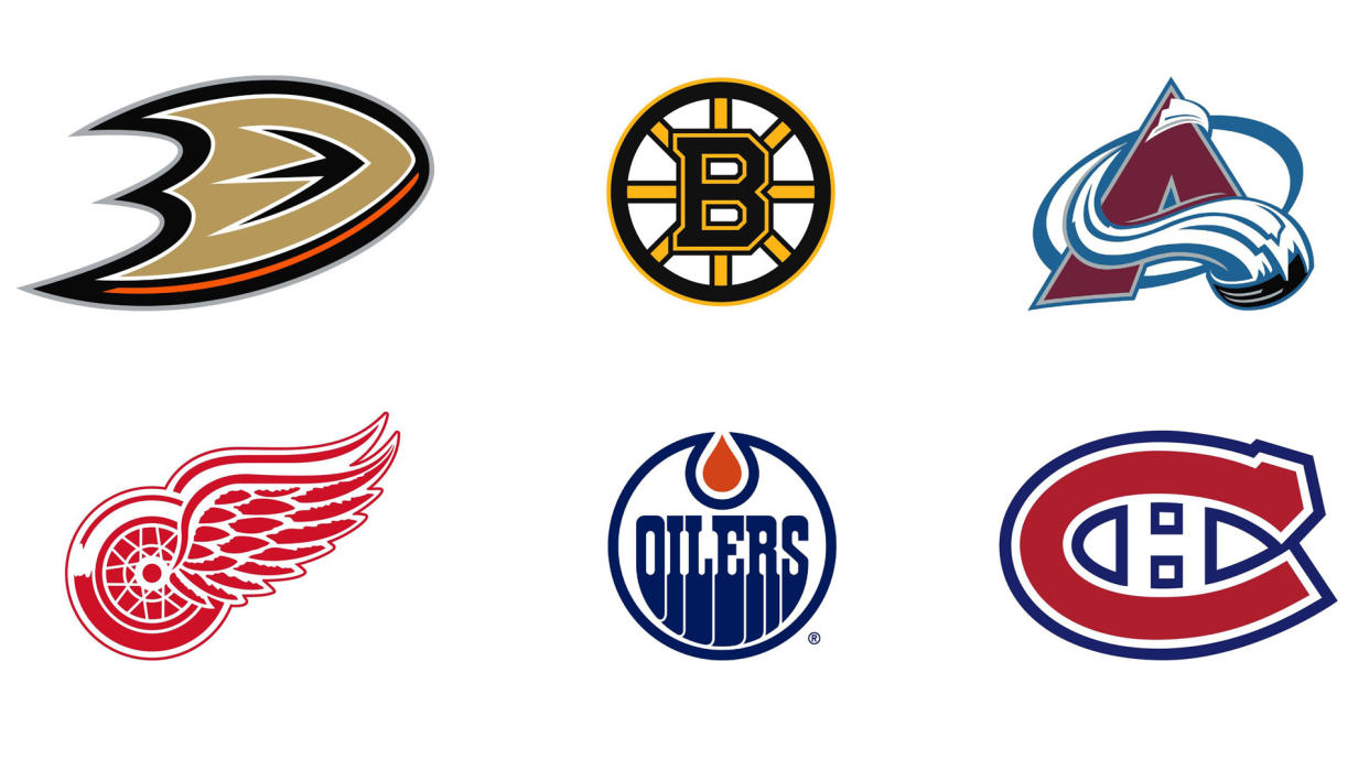  NHL logos laid out in a grid of six. 