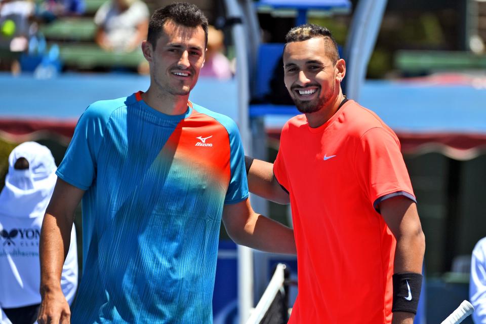 Bernard Tomic and Nick Kyrgios, pictured here at Kooyong in 2019.