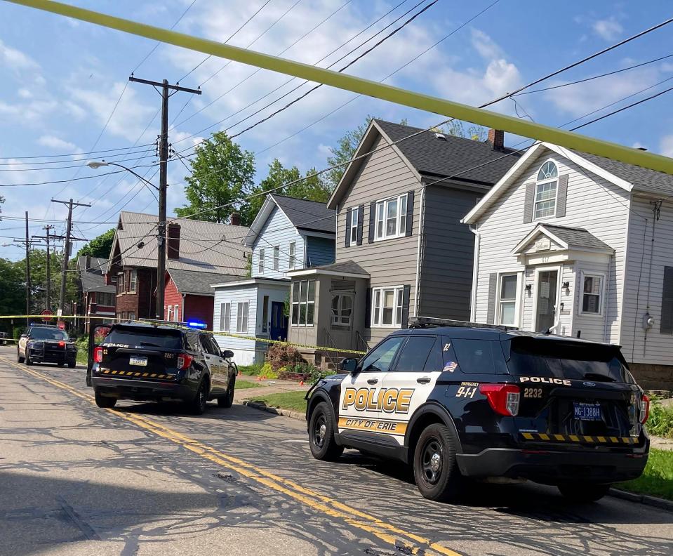 Erie police respond to a shooting in the 600 block of Raspberry Street at around 4 p.m. on May 20, 2024.