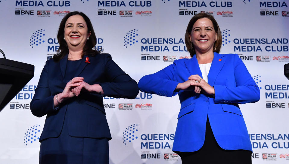 Queensland Premier Annastacia Palaszczuk (left) and Opposition Leader Deb Frecklington had a leaders debate ahead of the election in Brisbane.