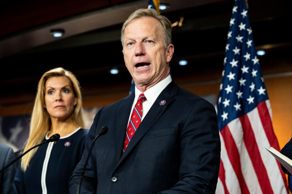 MandatoryOklahoma Rep. Kevin Hern speaks at a press conference in June. 