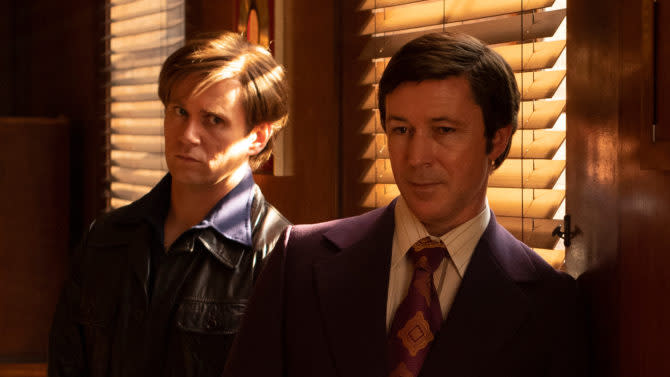 Allen Leech as Paul Prenter and Aidan Gillen as John Reid