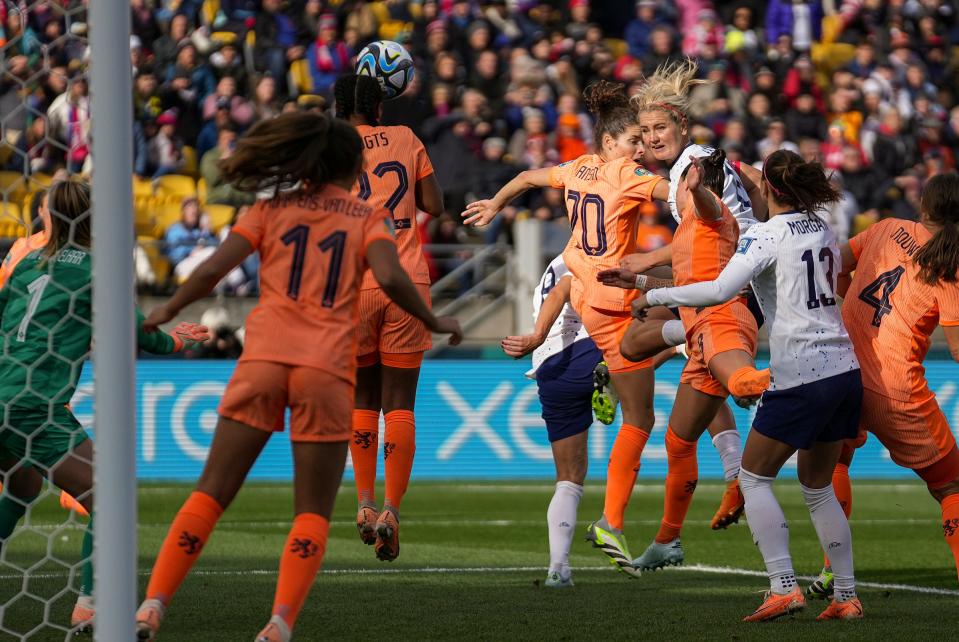 U.S. midfielder Lindsey Horan heads in a goal against the Netherlands on Wednesday.