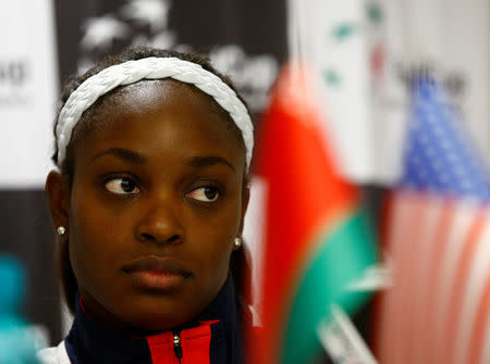 Tennis - Fed Cup - Belarus v United States - Team U.S. news conference - Minsk, Belarus, November 8, 2017 - Sloane Stephens of the U.S. attends a news conference before the final against Belarus. REUTERS/Vasily Fedosenko