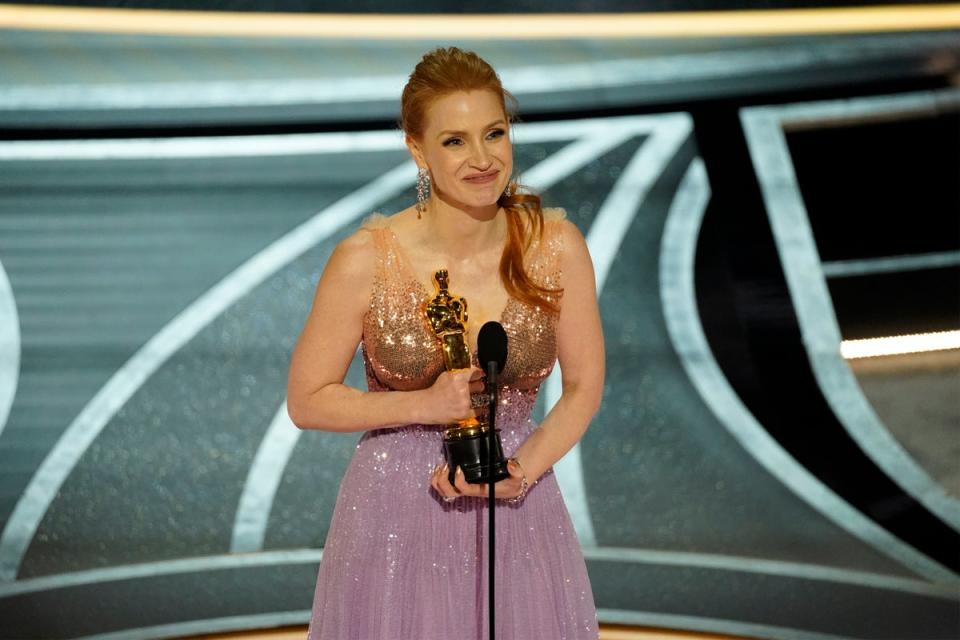 Jessica Chastain picks up Best Actress award in 2022 (AP)