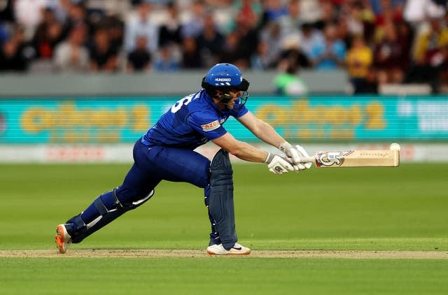 Eoin Morgan reverse-sweeps for London Spirit in The Hundred