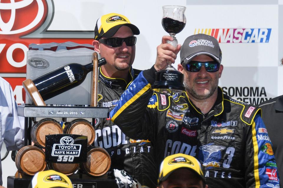 Tony Stewart celebrates at Sonoma Raceway in 2016.