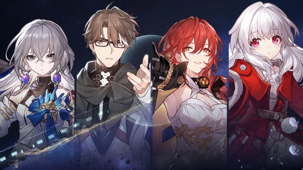 In Honkai: Star Rail, players can choose a free standard 5-star character after 300 pulls in the standard banner. But should you rush those 300 pulls to get there? Pictured: Bronya, Welt Yang, Himeko, Clara. (Photos: HoYoverse)