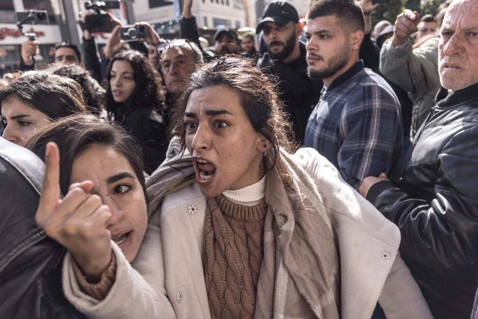 Demonstrators are confronted by Palestinian Authority security forces during a protest against the visit of Secretary of State Antony Blinken in Ramallah, West Bank, on Jan. 10, 2024.