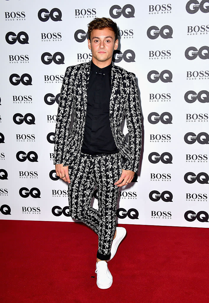 <p>Nothing traditional about this black and white suit at the GQ Men Of The Year Awards 2016 [Photo: Getty] </p>