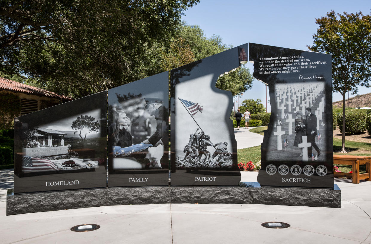 The Gold Star Families Memorial Monument, located outside on the grounds of the Ronald Reagan Presidential Library, is viewed on June 26, 2021, in Simi Valley, California. / Credit: George Rose/Getty Images