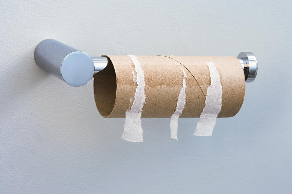 A finished toilet roll is pictured.