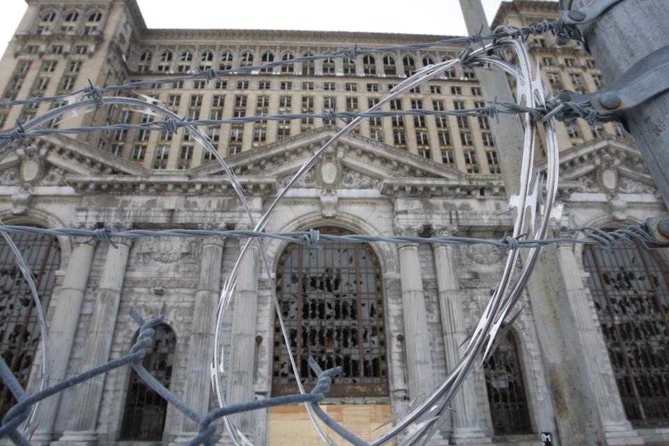 FILE - The abandoned Michigan Central Depot train station in Detroit is shown on Jan. 21, 2010. Bill Ford, executive chair of Ford Motor Co., and his wife Lisa Ford are raising $10 million to help ten Detroit nonprofit organizations that serve young people start endowments. Lisa Ford said the campaign comes alongside Ford's investment in the refurbishment of the long abandoned train station. (AP Photo/Carlos Osorio File)