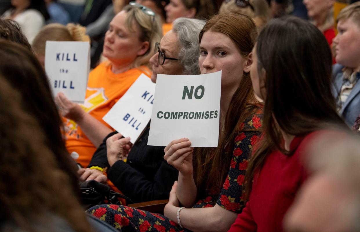 Isabelle Ivey, sits in during a House committee meeting where the school voucher bill was debated at Cordell Hull State Office Building in Nashville , Tenn., Wednesday, March 6, 2024.