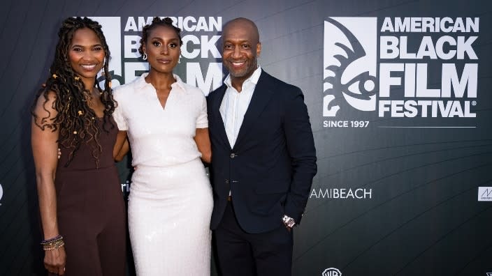 From left: Nicole Friday, Issa Rae and Jeff Friday attend the opening night premiere of “Civil” at the 2022 American Black Film Festival at New World Center on June 15, 2022, in Miami Beach, Florida. (Photo: Jason Koerner/Getty Images)