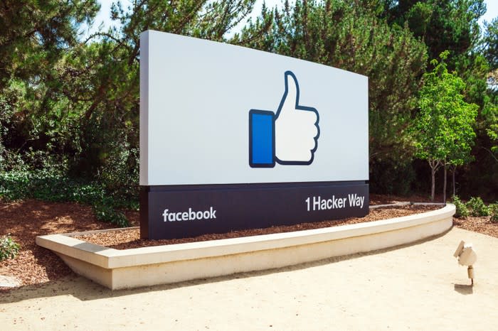 The Facebook like symbol on the sign at the entrance to its Menlo Park campus.
