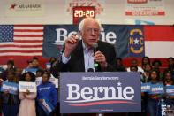 Democratic 2020 U.S. presidential candidate Sanders rallies with supporters in Winston-Salem