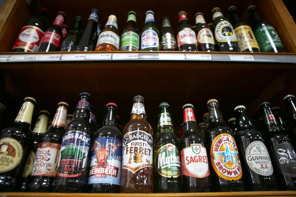 Alcohol for sale in an off-licence shop (Jane Barlow/PA) (PA Wire)