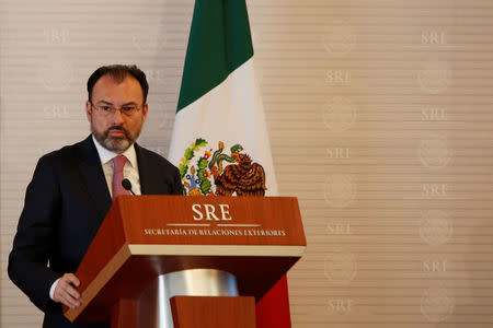 Mexico's Foreign Minister Luis Videgaray addresses the audience during a meeting between Mexico and the United Nations on human rights in Mexico City, Mexico February 22, 2017. REUTERS/Jose Luis Gonzalez