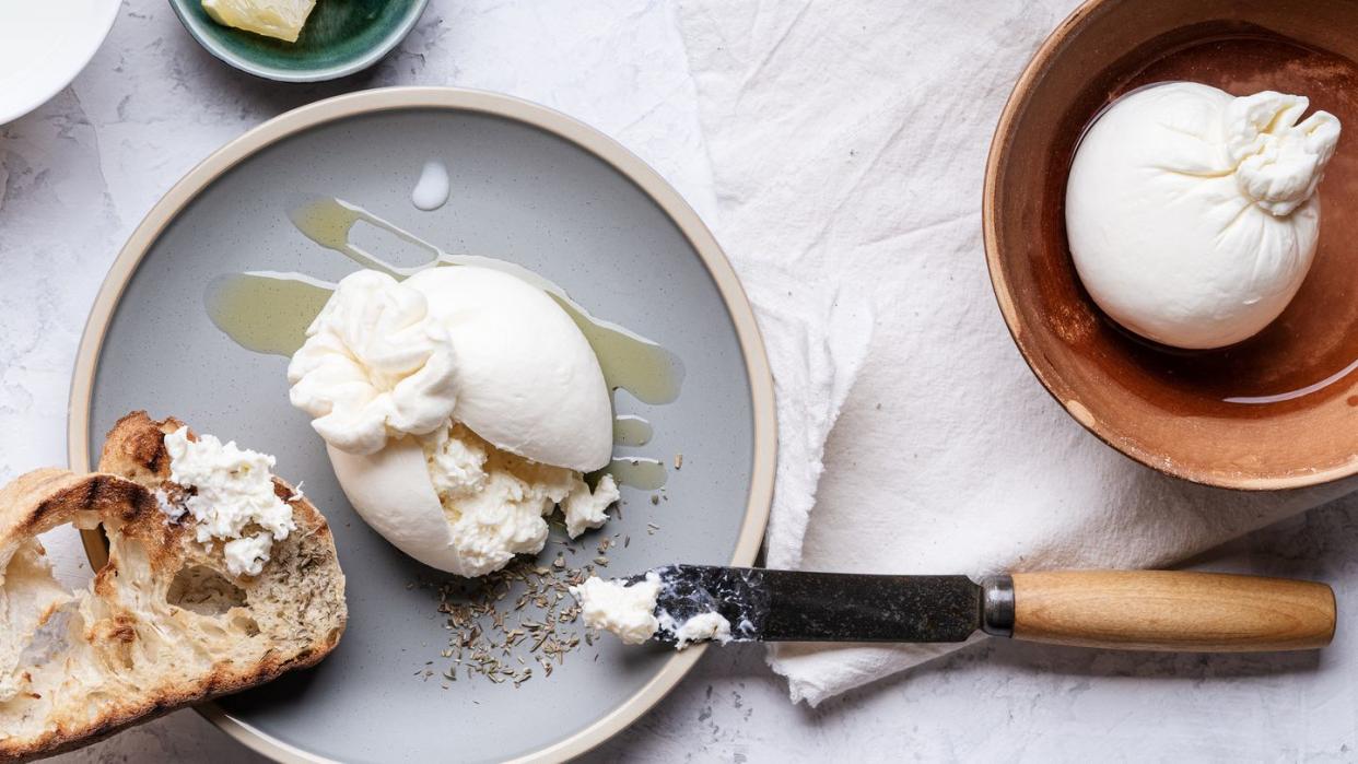 snack with fresh burrata cheese