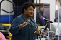 Stacey Abrams, voting rights activist, speaks during a church service in Norfolk, Va., Sunday, Oct. 17, 2021. Abrams was in town to encourage voters to vote for Democratic gubernatorial candidate Terry McAuliffe in the November election. (AP Photo/Steve Helber)