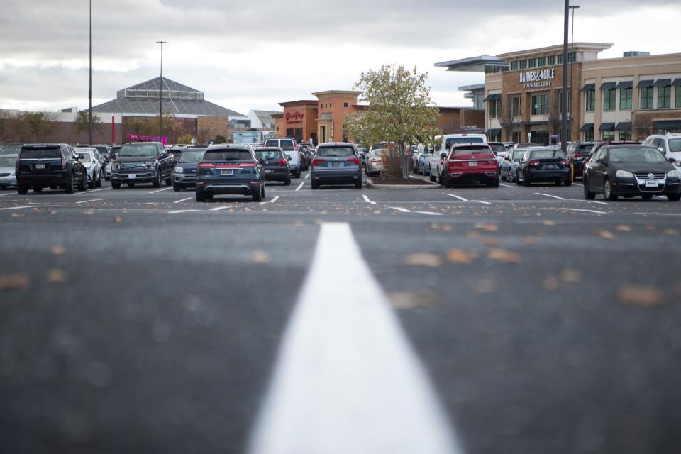  Open parking spaces are seen at Christiana Mall on Black Friday, Nov. 26, 2021. 