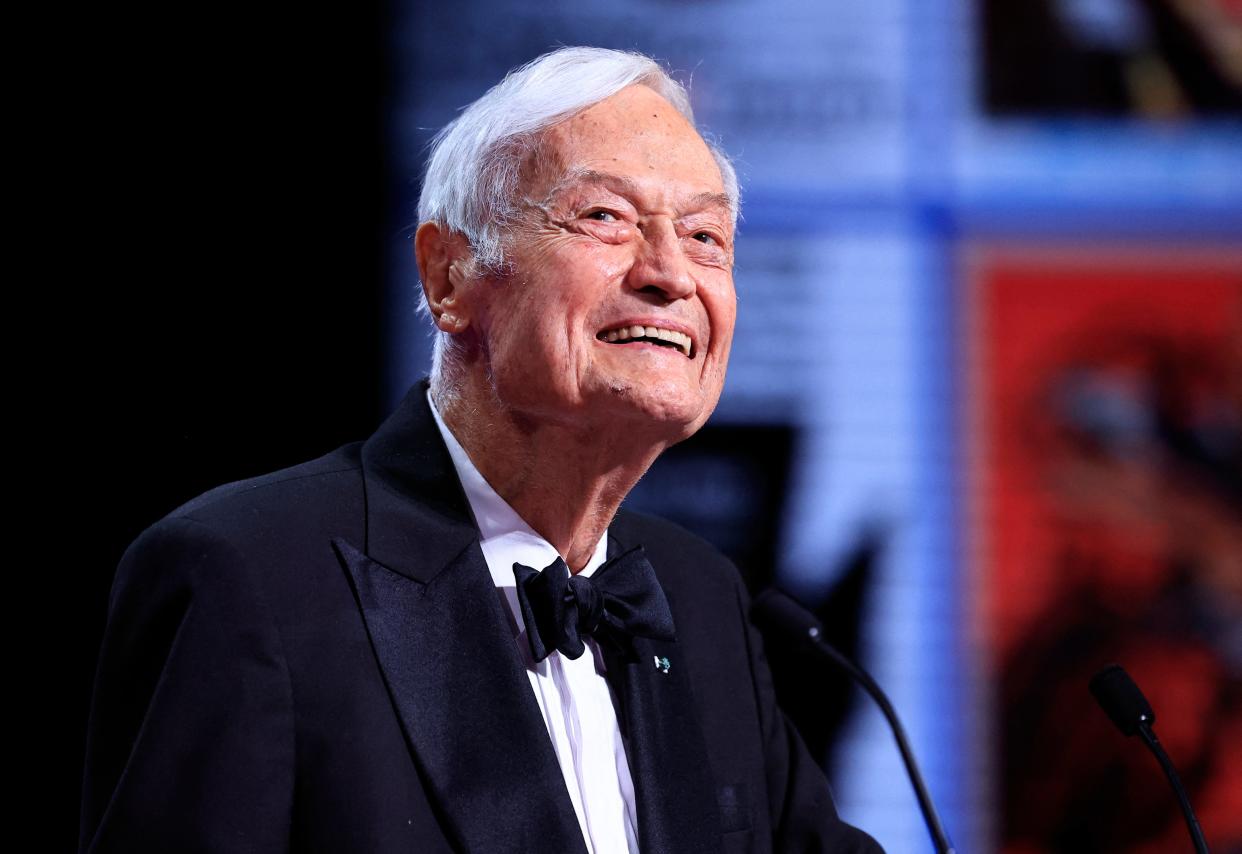 Roger Corman speaks during the closing ceremony of Cannes Film Festival on May 27, 2023.