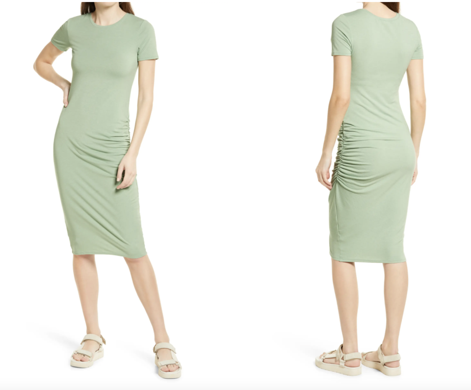 Nordstrom Treasure & Bond Side Ruched Body-Con Dress in Green Basil (Photos via Nordstrom)