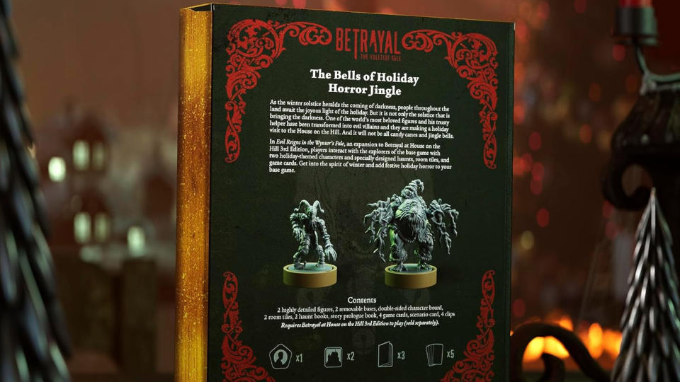 The back of the box for Evil Reigns in the Wynter's Pale against a festive background