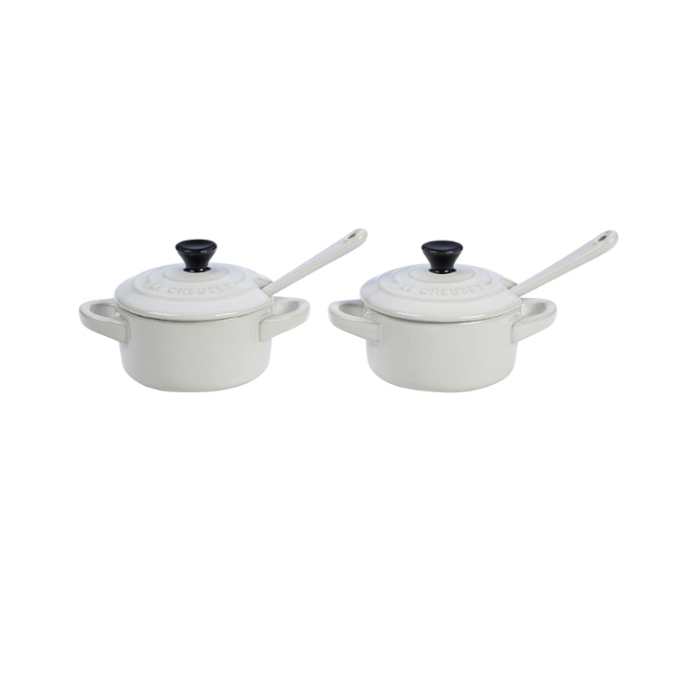 9) Le Creuset Stoneware Set of 2 Condiment Dish and Spoon Set