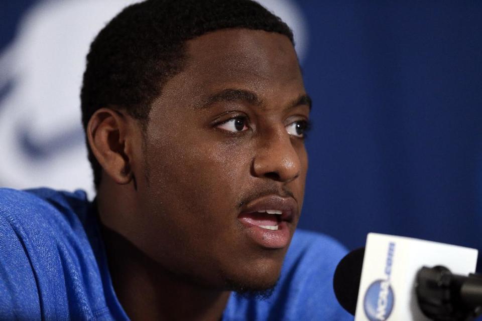 UCLA guard Jordan Adams speaks during a news conference at the NCAA college basketball tournament Saturday, March 22, 2014, in San Diego. UCLA faces Stephen F. Austin in a third-round game on Sunday. (AP Photo/Gregory Bull)