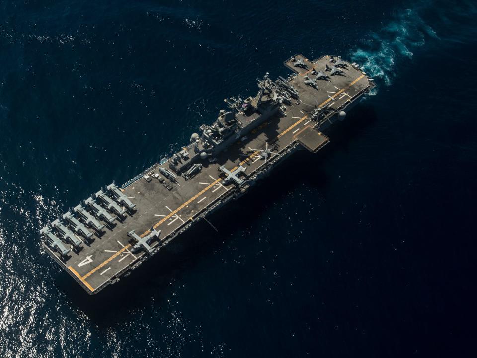 The amphibious assault ship USS Boxer (LHD 4) is underway during exercise Dawn Blitz 2013.