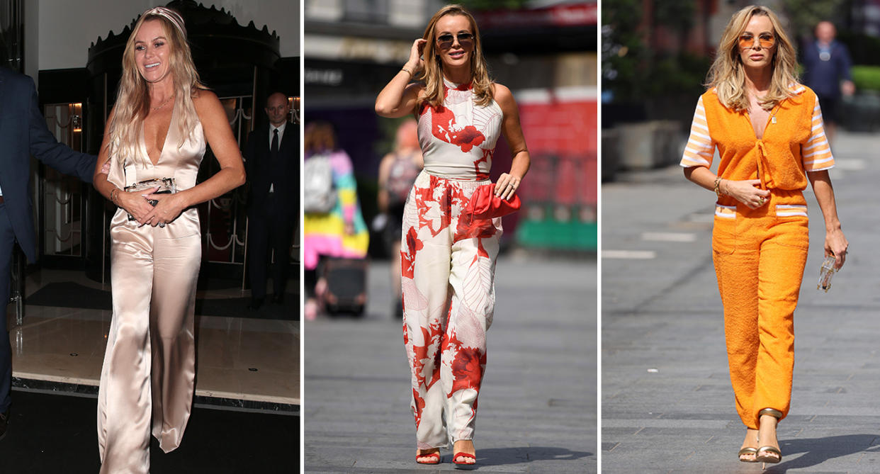 Amanda wore a silk jumpsuit to David Walliams 50th Birthday at the weekend. She’s also no stranger to statement designs, in July she was seen leaving Heart Radio in a floral design, as well as a bold retro flannel orange number in June. (Getty Images)