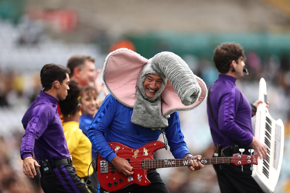 The Wiggles perform prior to game one of the series International Friendly series between the Australia Matildas and the United States of America Women's National Team at Stadium Australia on November 27, 2021 in Sydney, Australia. (Photo by Cameron Spencer/Getty Images)