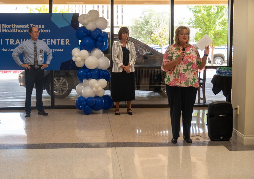 Debra Hessler, the trauma program director for Northwest Texas Healthcare System, speaks about the hospital being named a Level II Trauma Center at a celebration Thursday in Amarillo.