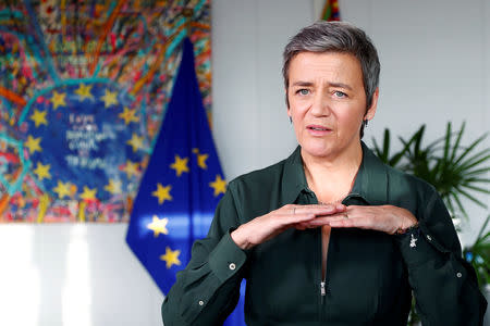 European Competition Commissioner Margrethe Vestager speaks during an interview with Reuters at the EU Commission headquarters in Brussels, Belgium, December 10, 2018. REUTERS/Francois Lenoir