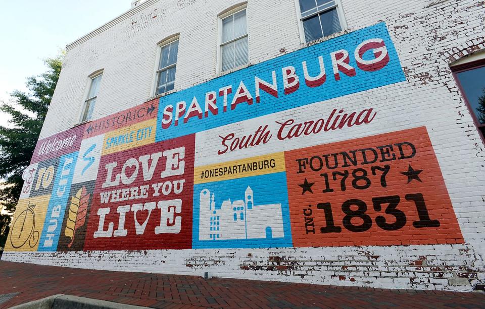 Spartanburg downtown landmarks: The Love where you live mural in downtown Spartanburg
