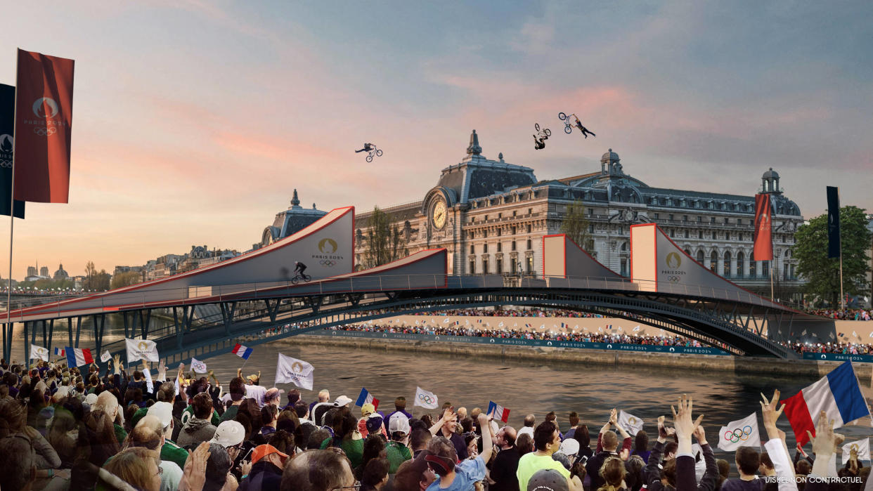 Amélie Oudéa-Castéra n’envisage pas de plan B pour la cérémonie d’ouverture des JO de Paris prévue sur la Seine le 26 juillet 2024. (représentation fournie par l’organisation de ce à quoi devrait ressembler la cérémonie.)