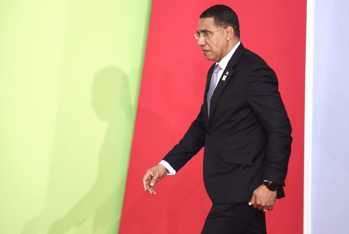 LOS ANGELES, CALIFORNIA – JUNE 09: Jamaican Prime Minister Andrew Holness arrives to the IX Summit of the Americas at the Los Angeles Convention Center on June 09, 2022 in Los Angeles, California. (Photo by Mario Tama/Getty Images)