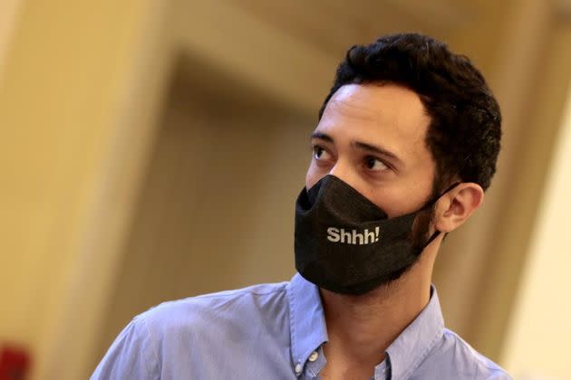 Spanish rapper Jose Miguel Arenas Beltran, also known as Valtonyc, waits for his court appointment at the courthouse in Ghent, Belgium, on Sept. 15, 2020.  (Photo: AP Photo/Virginia Mayo)