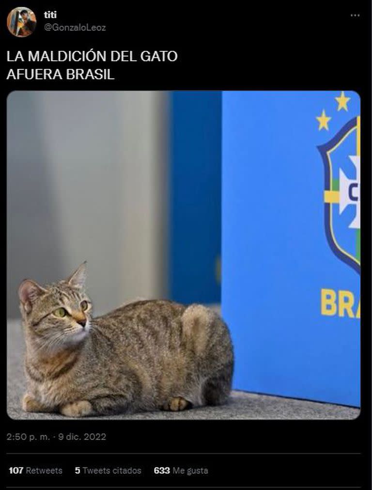 Meme sobre la eliminación de Brasil en referencia a la "maldición del gato"